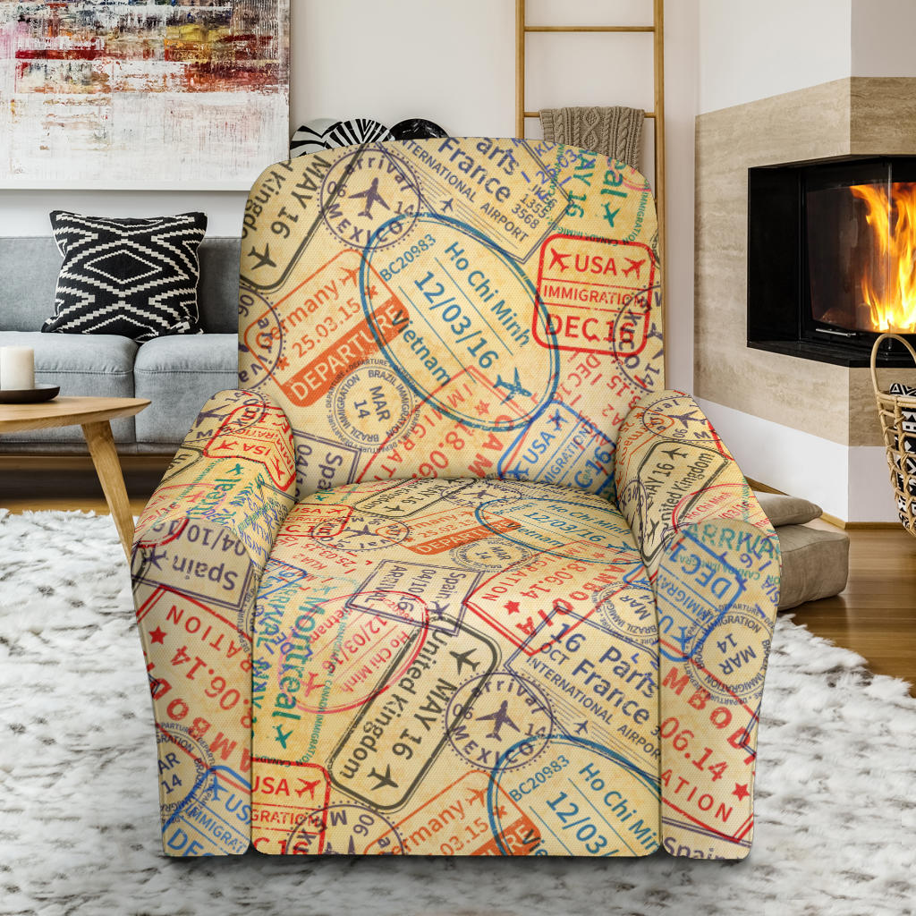 Travel Stamp Print Design LKS302 Recliner Slipcover with Pocket