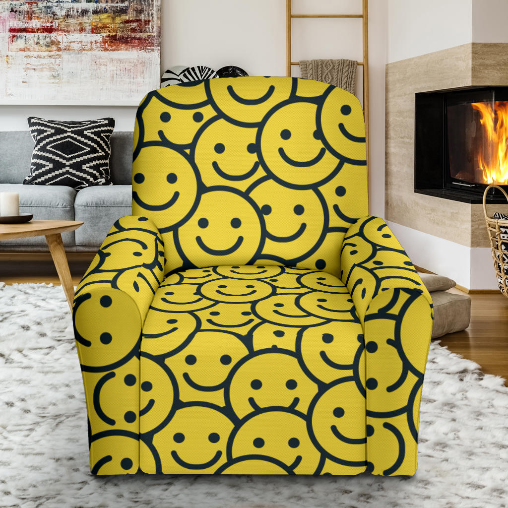 Smiley Face Emoji Print Design LKS302 Recliner Slipcover with Pocket