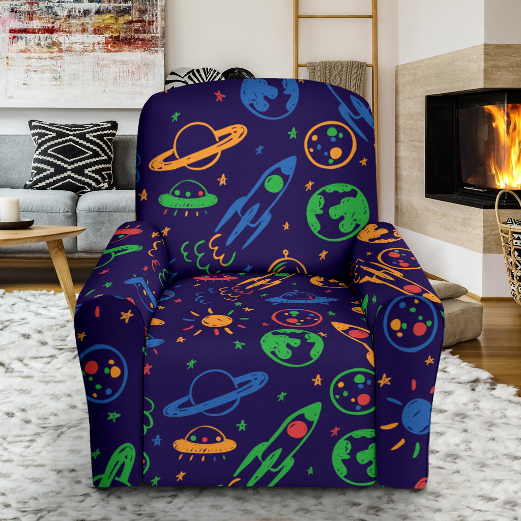 UFO Space Rocket Print Design LKS302 Recliner Slipcover with Pocket