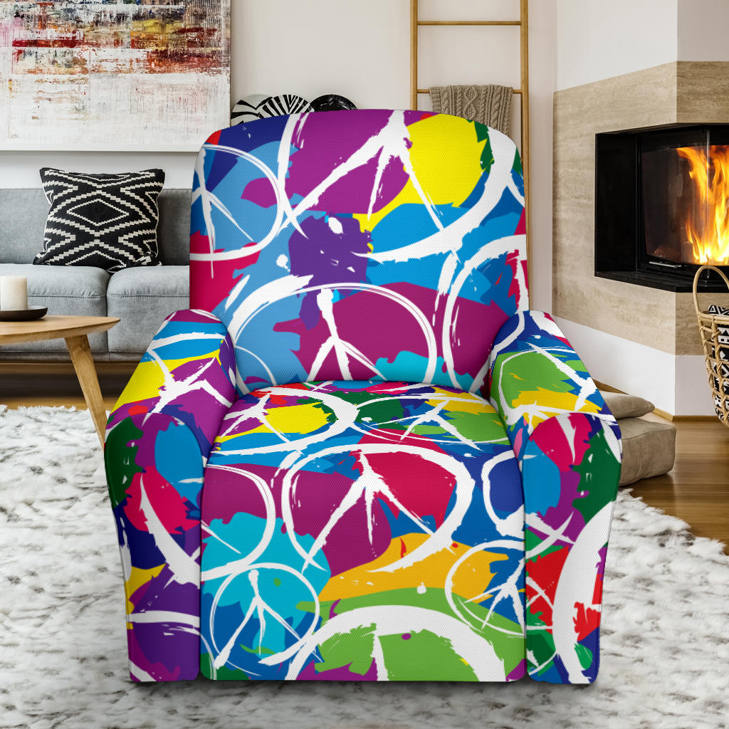 Peace Sign Colorful Pattern Print Design A02 Recliner Slipcover with Pocket