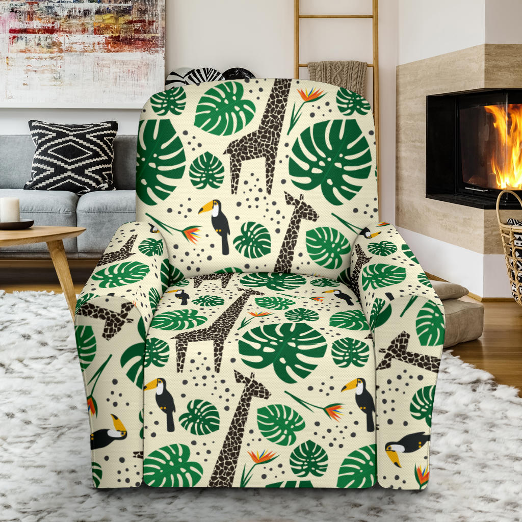 Rainforest Giraffe Pattern Print Design A02 Recliner Slipcover with Pocket