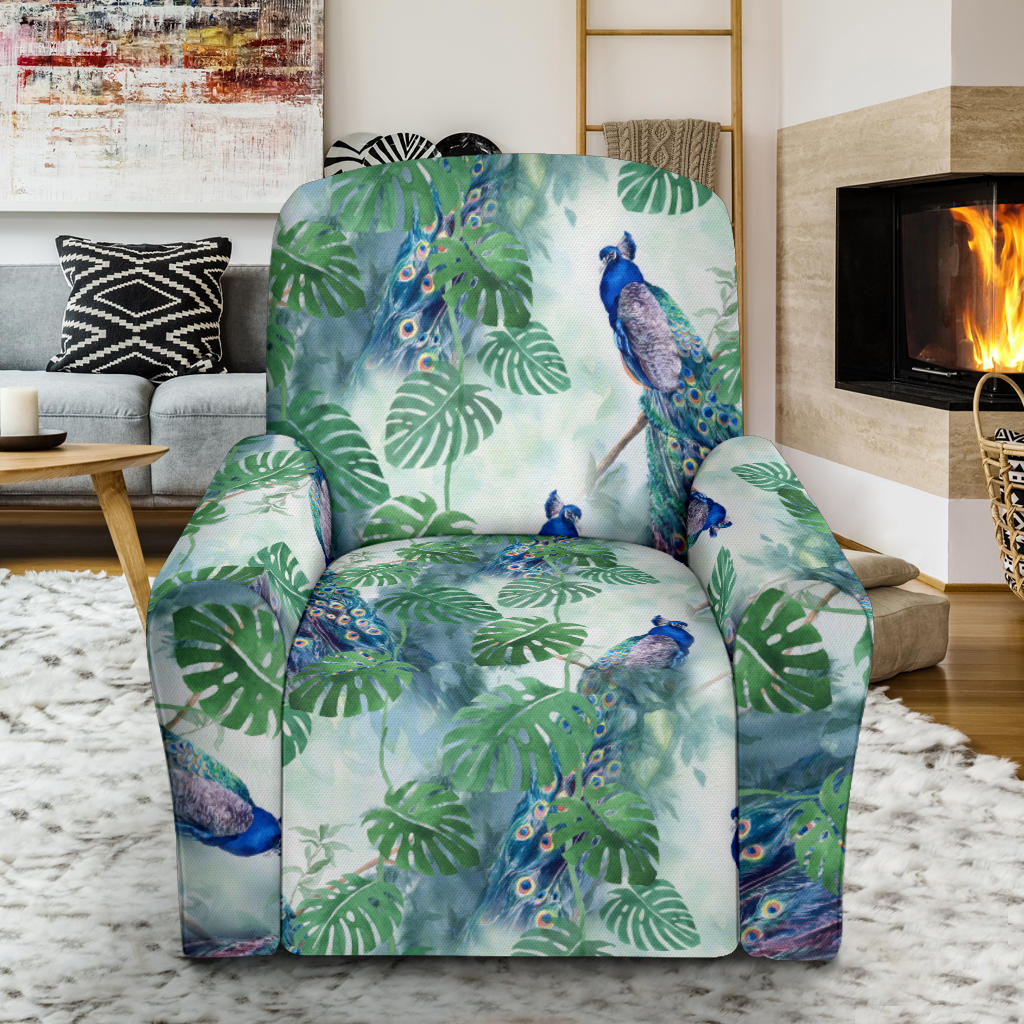 Peacock Pattern Print Design A02 Recliner Slipcover with Pocket