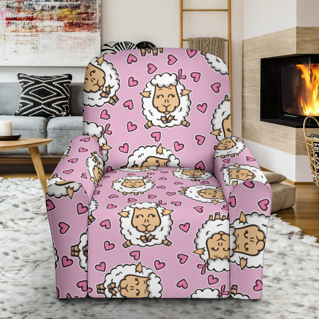 Sheep Cute Pattern Print Design 01 Recliner Slipcover with Pocket