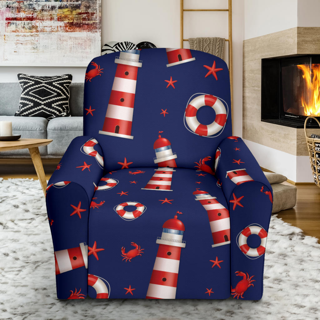 Nautical Pattern Print Design A03 Recliner Slipcover with Pocket
