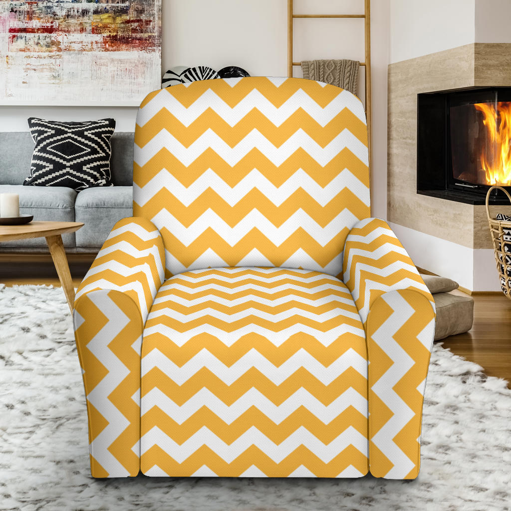 Chevron Orange Pattern Print Design 01 Recliner Slipcover with Pocket