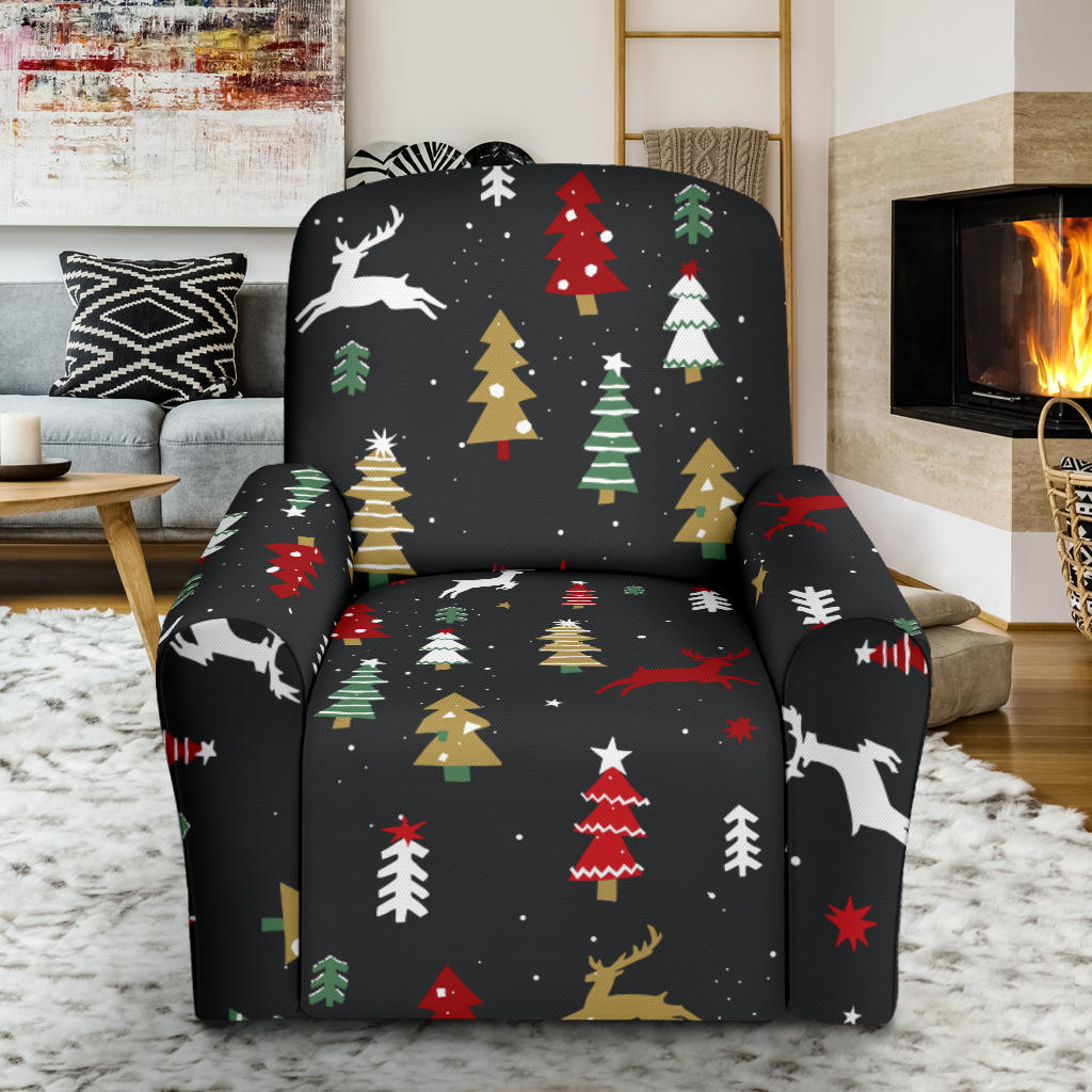 Christmas Tree Deer Style Pattern Print Design 03 Recliner Slipcover with Pocket