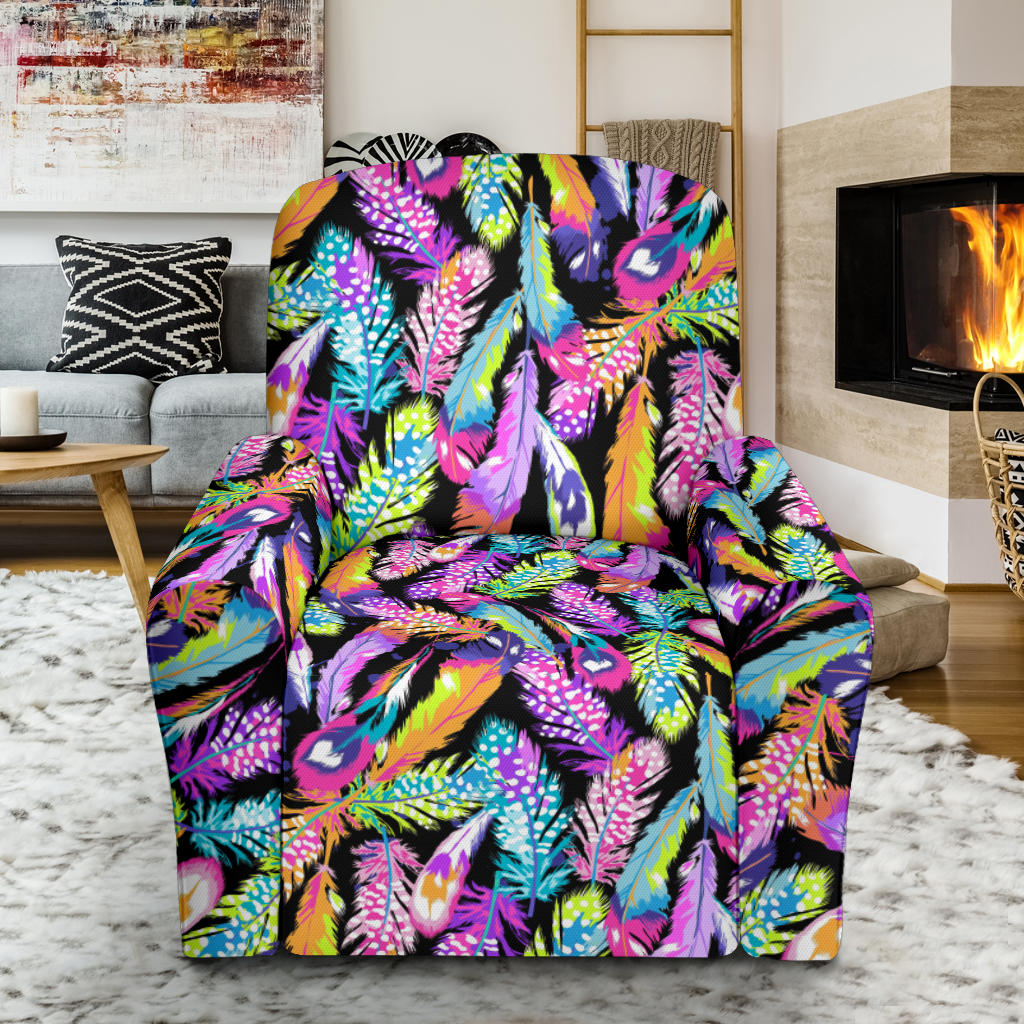 Neon Feather Pattern Print Design A02 Recliner Slipcover with Pocket