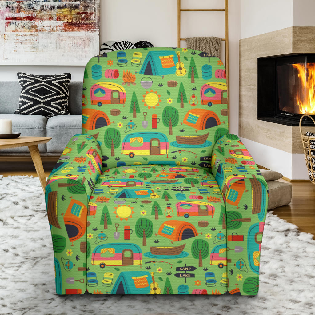 Camping Camper Pattern Print Design 04 Single Sofa Slipcover
