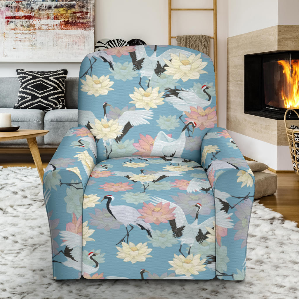 Water Lily Print Design LKS304 Recliner Slipcover with Pocket
