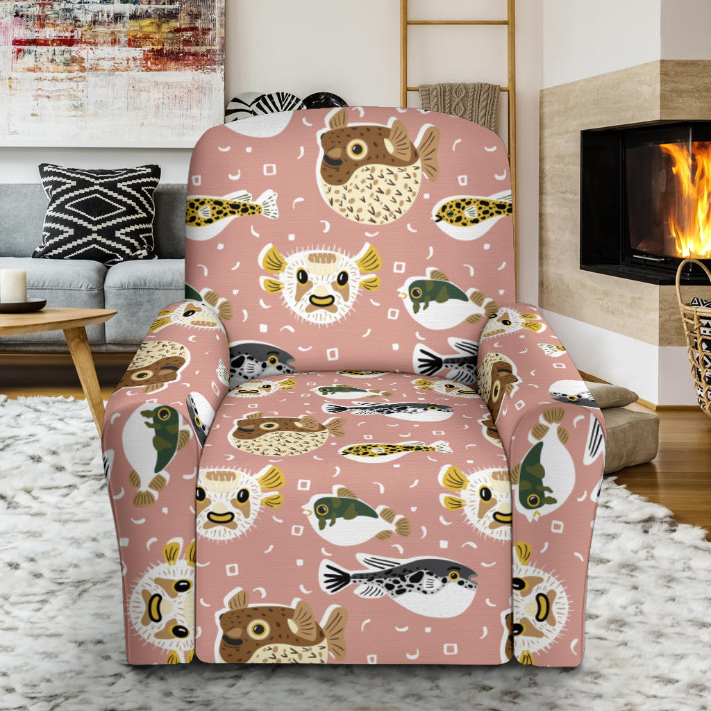 Fugu Cute Pattern Print Design 01 Recliner Slipcover with Pocket