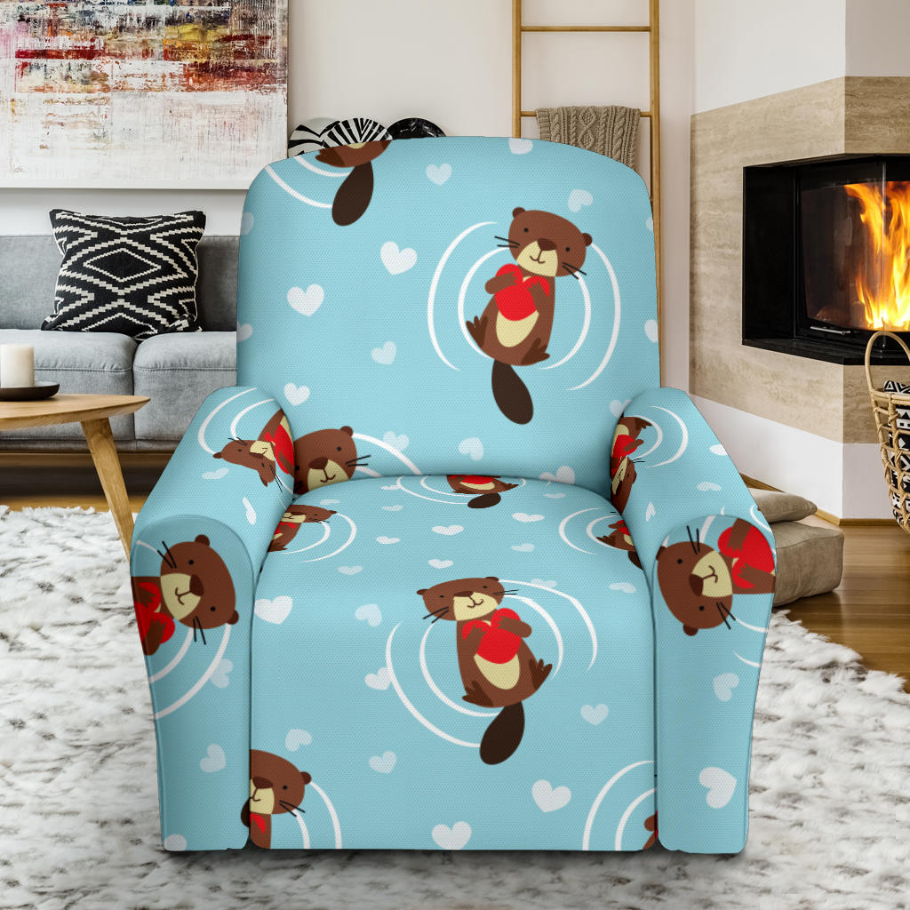 Sea Otter Cute Pattern Print Design 04 Recliner Slipcover with Pocket