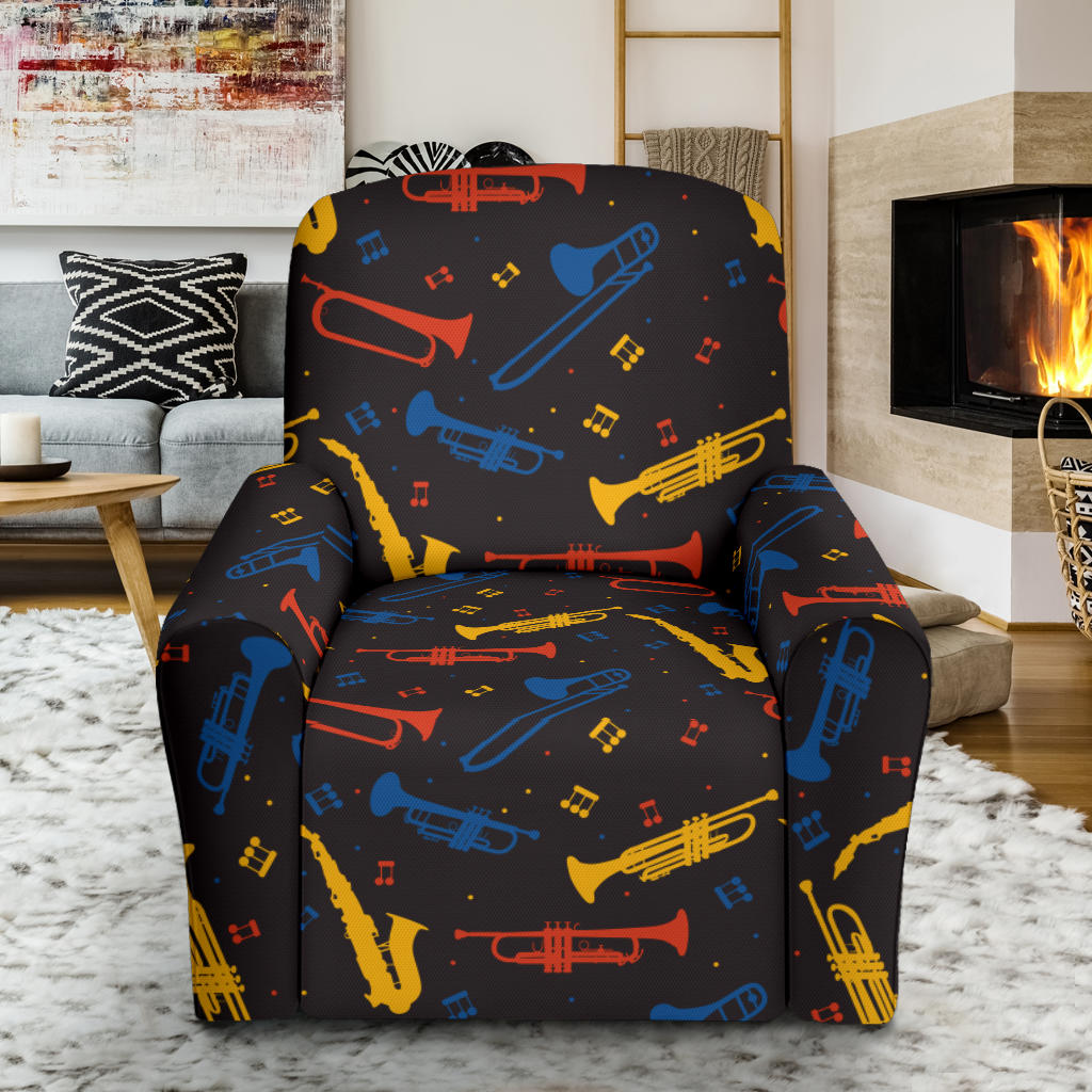 Saxophone Print Design LKS407 Recliner Slipcover with Pocket