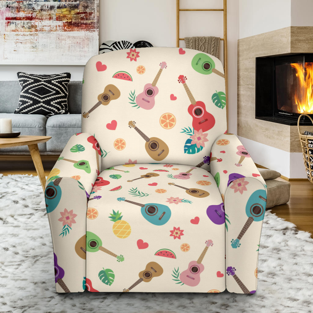Ukulele Pattern Print Design 01 Recliner Slipcover with Pocket