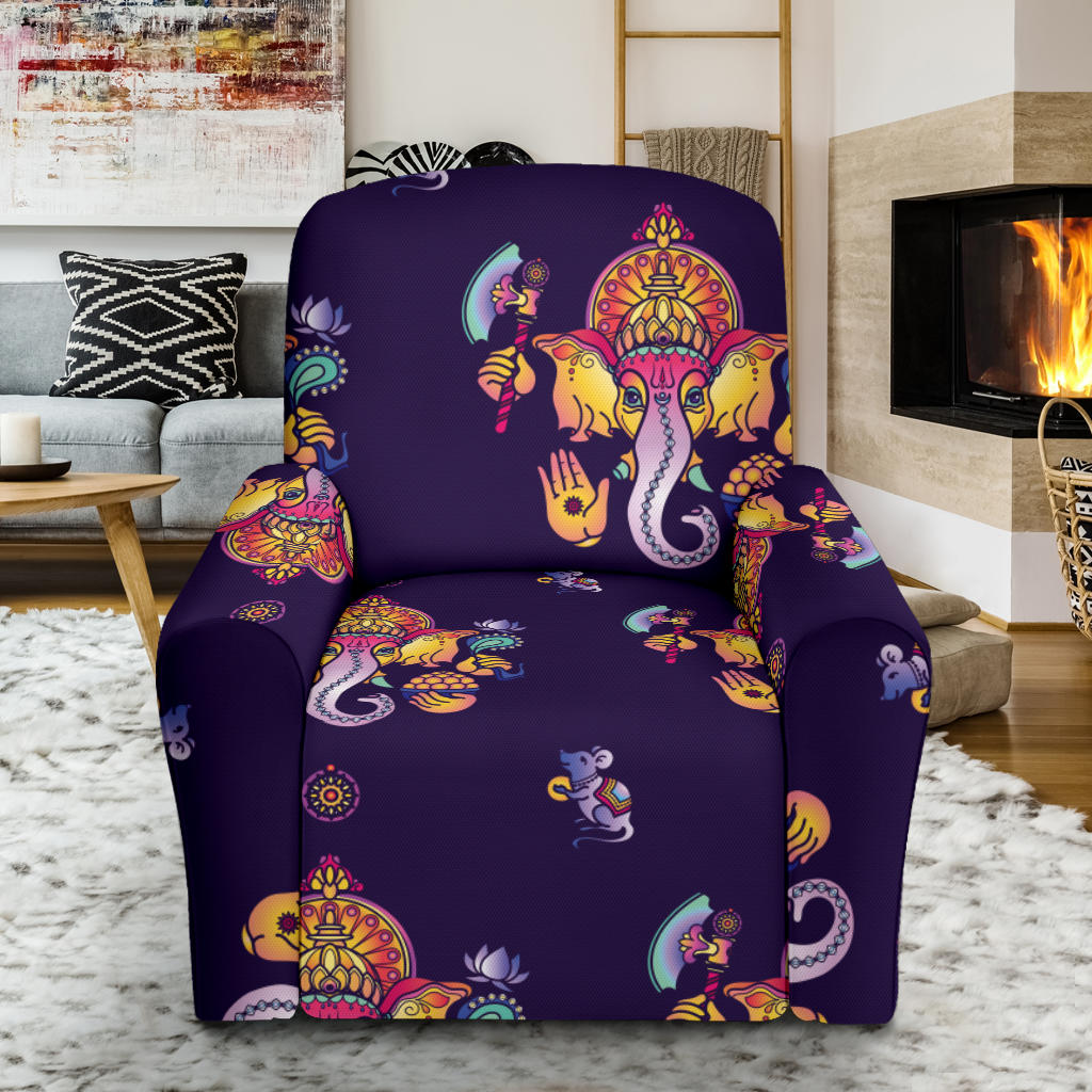 Ganesha Pattern Print Design 04 Recliner Slipcover with Pocket