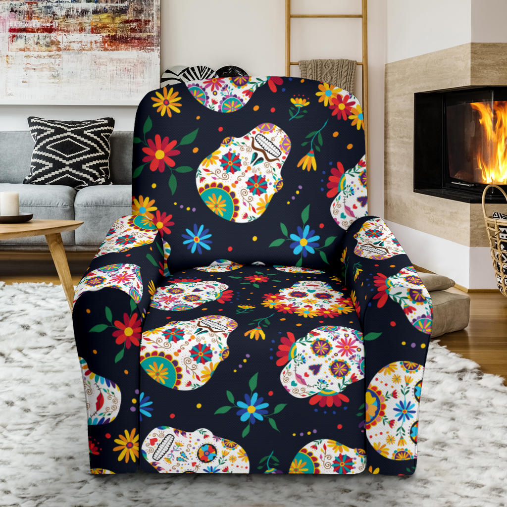 Sugar Skull Print Design LKS305 Recliner Slipcover with Pocket