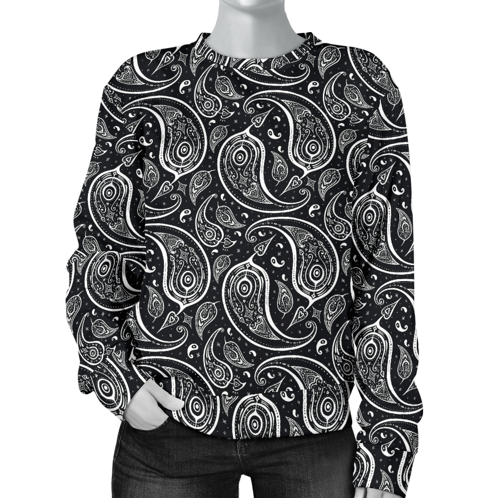 Paisley Black Design Print Women Long Sleeve Sweatshirt