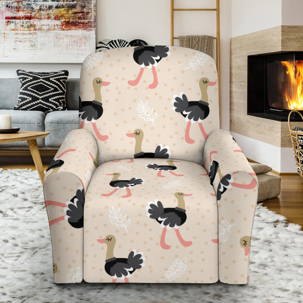 Ostrich Pattern Print Design 02 Recliner Slipcover with Pocket