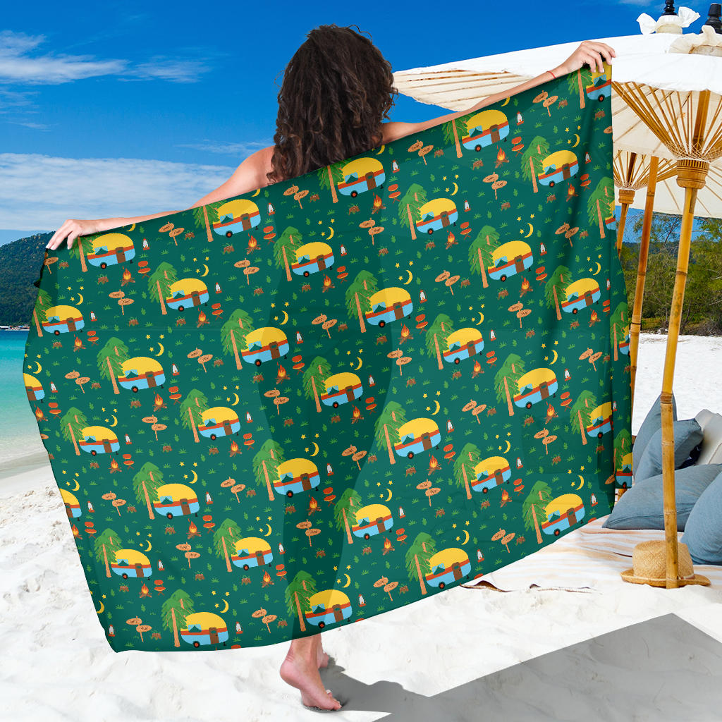 Camping Camper Pattern Print Design 06 Sarong Pareo Wrap