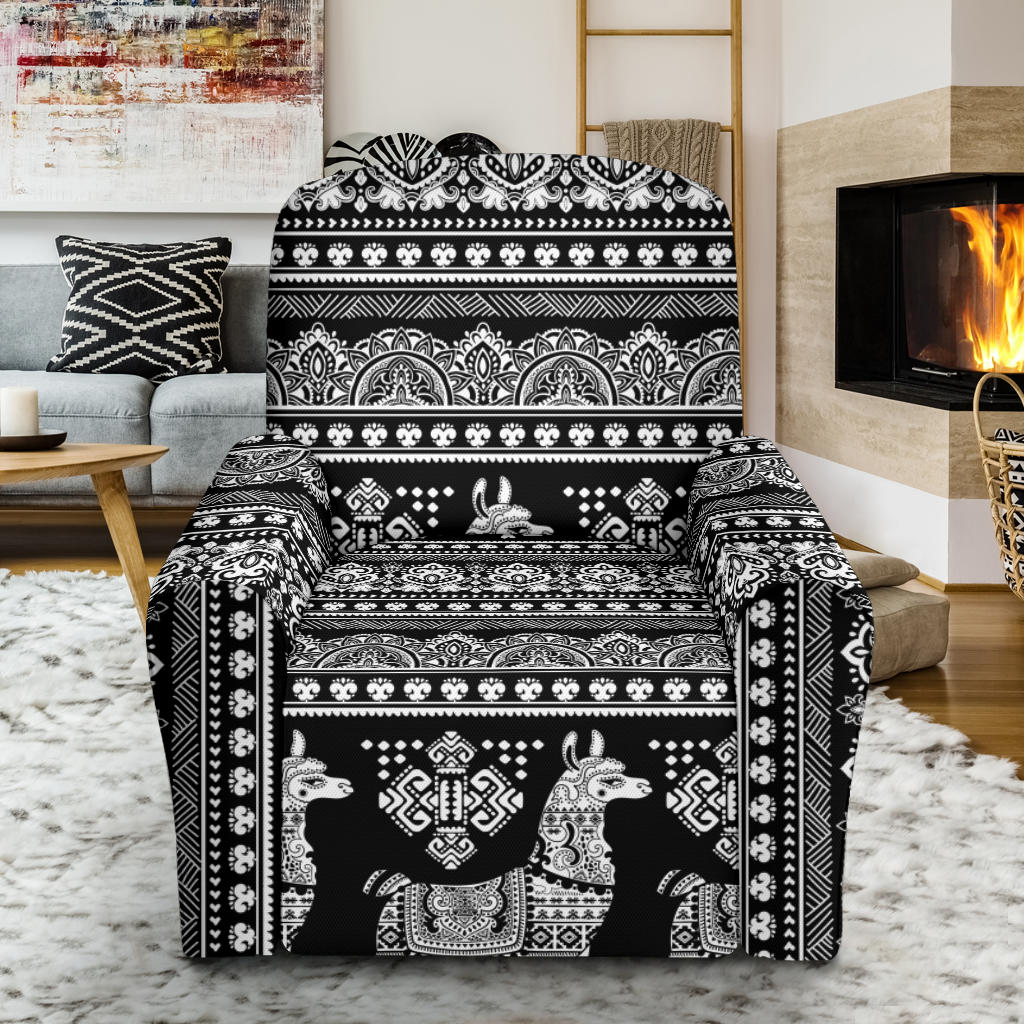 Llama Aztec Style Pattern Print Design 01 Recliner Slipcover with Pocket