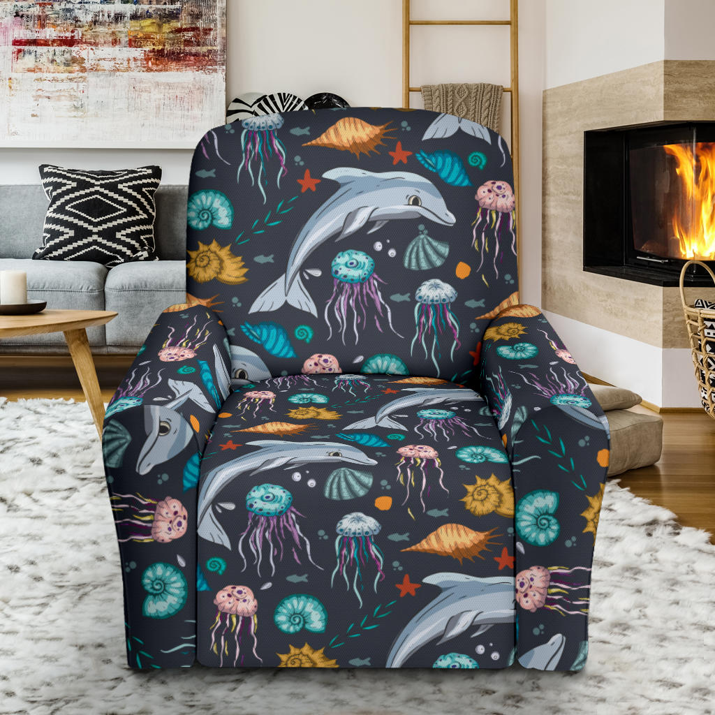 Underwater Dolphin Print Design LKS304 Recliner Slipcover with Pocket