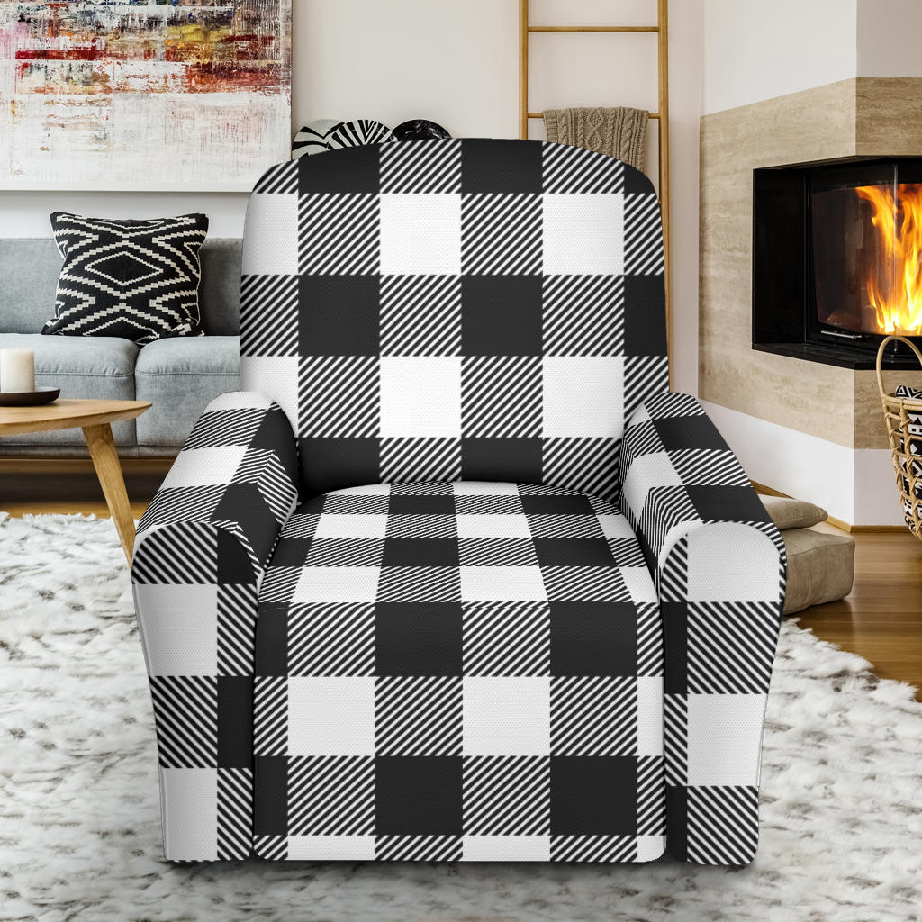 Buffalo check Black white Pattern Print Design 04 Recliner Slipcover with Pocket