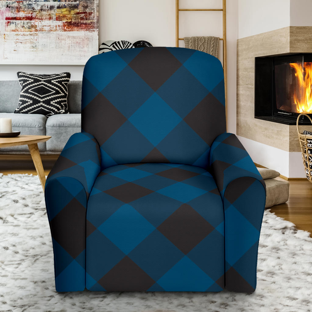 Plaid Blue Pattern Print Design A04 Recliner Slipcover with Pocket