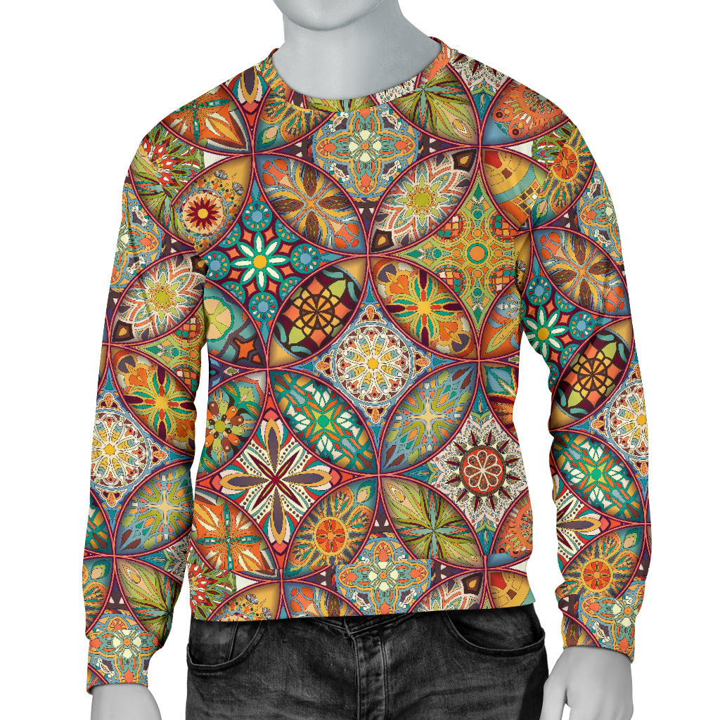 Mandala Flower Themed Design Print Men Long Sleeve Sweatshirt