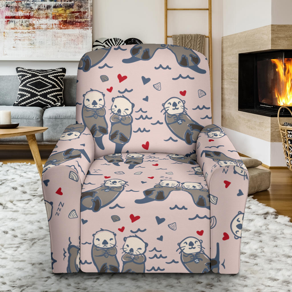 Sea Otter Pattern Print Design 02 Recliner Slipcover with Pocket