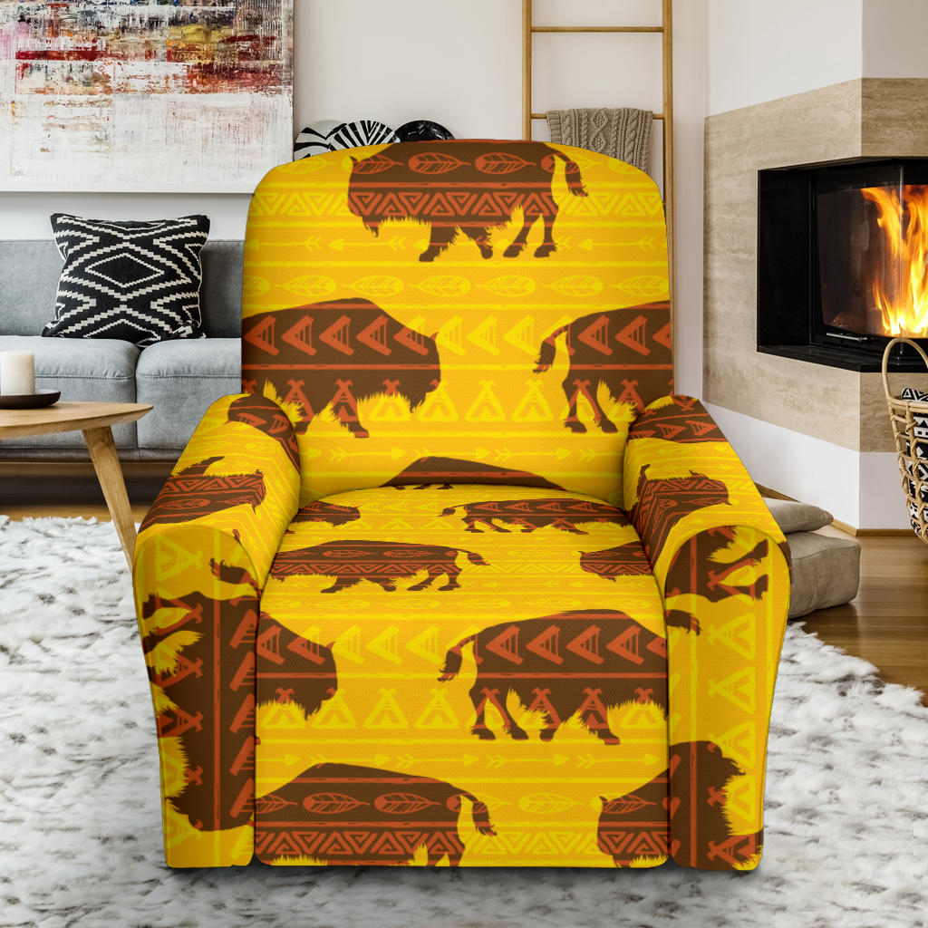 Bison Native Pattern Print Design 01 Recliner Slipcover with Pocket