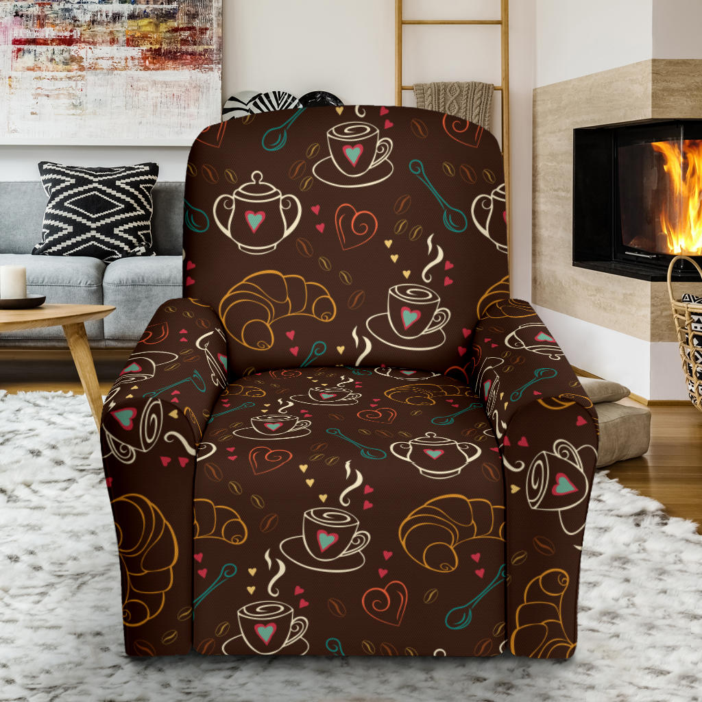 Coffee Pattern Print Design 06 Recliner Slipcover with Pocket