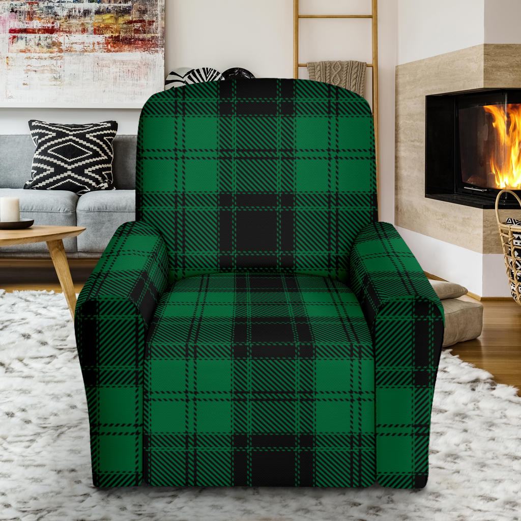 Tartan Green Print Design LKS302 Recliner Slipcover with Pocket