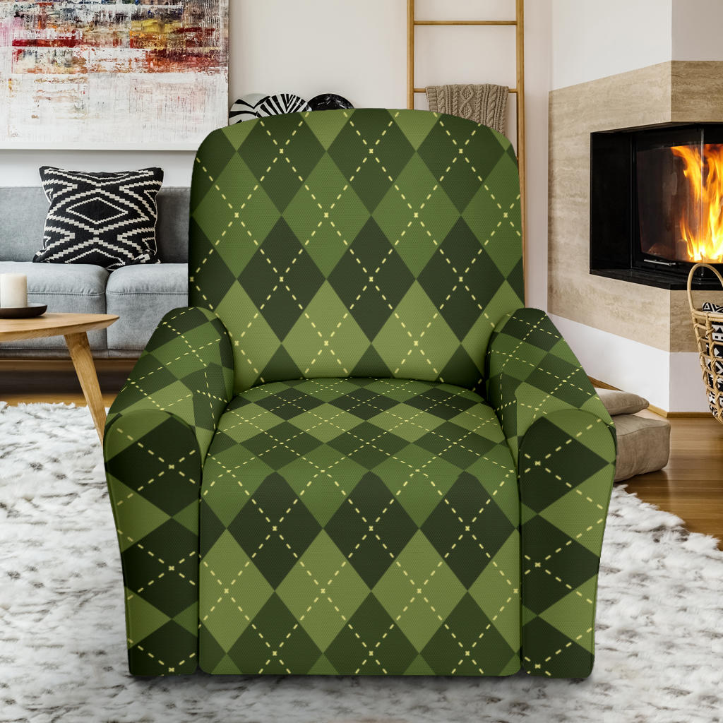 Argyle Green Pattern Print Design 01 Recliner Slipcover with Pocket