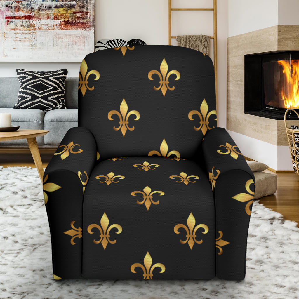 Fleur De Lis Gold Pattern Print Design 03 Recliner Slipcover with Pocket