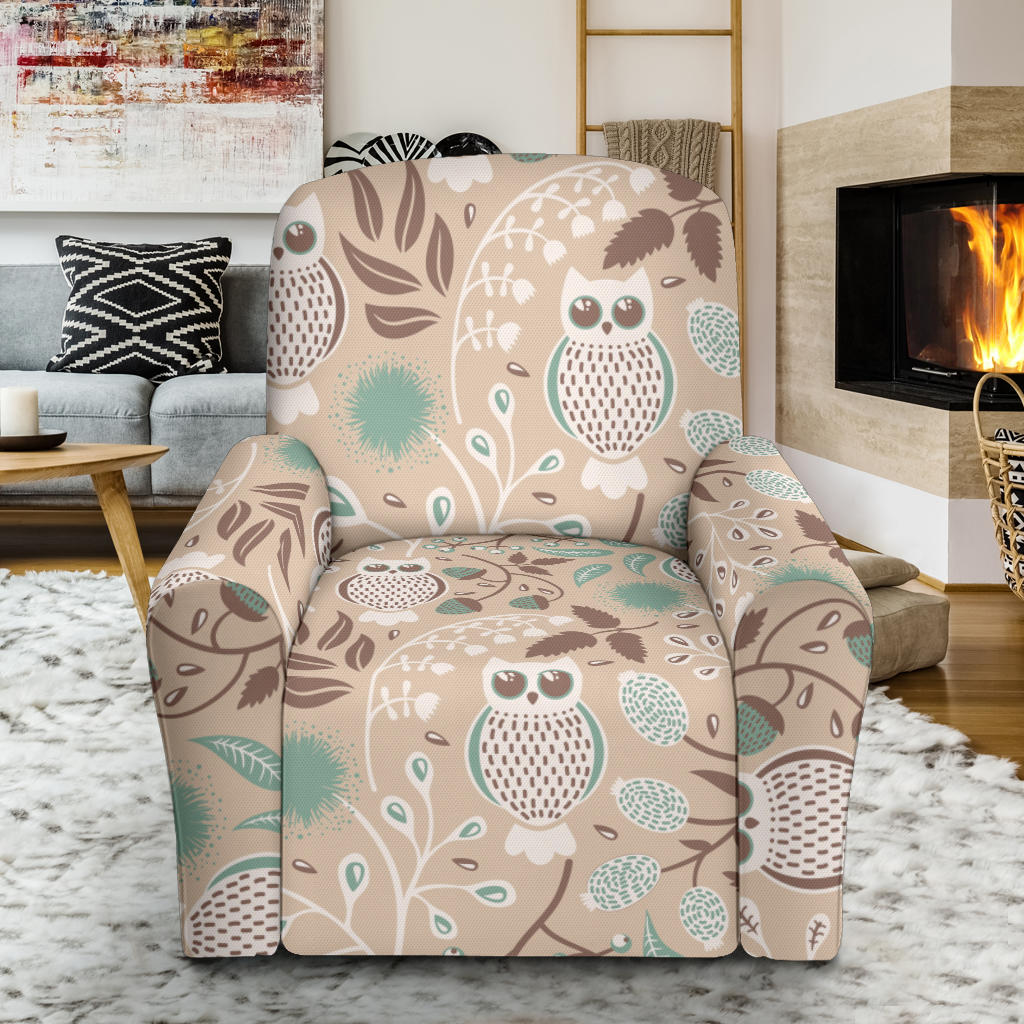 Owl Pattern Print Design A02 Recliner Slipcover with Pocket