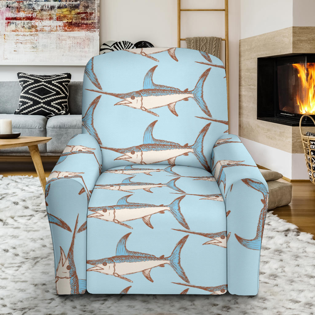 Swordfish Pattern Print Design 01 Recliner Slipcover with Pocket