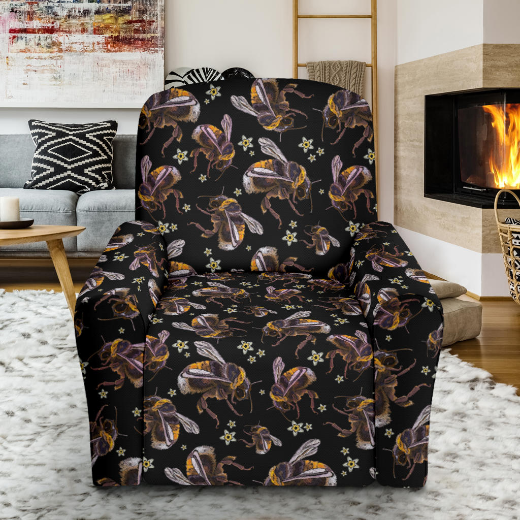 Bee Pattern Print Design 04 Recliner Slipcover with Pocket