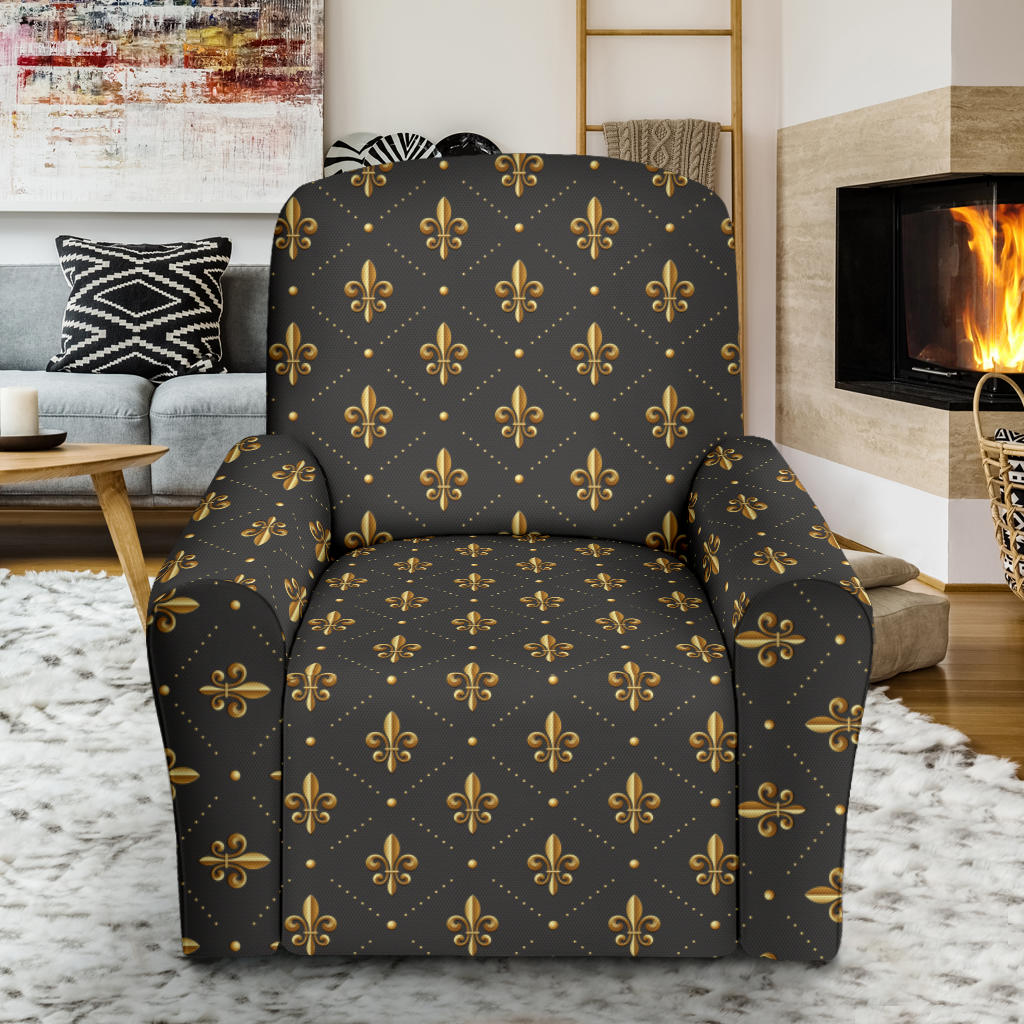 Fleur De Lis Print Design LKS402 Recliner Slipcover with Pocket