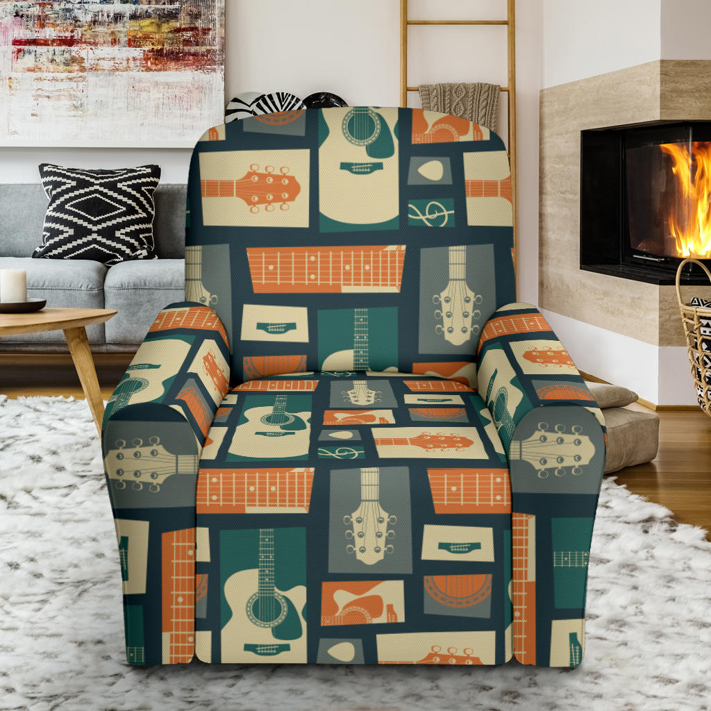 Acoustic Guitar Pattern Print Design 02 Single Sofa Slipcover