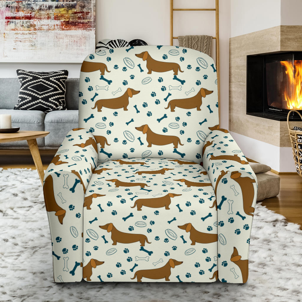 Dachshund Pattern Print Design 01 Recliner Slipcover with Pocket
