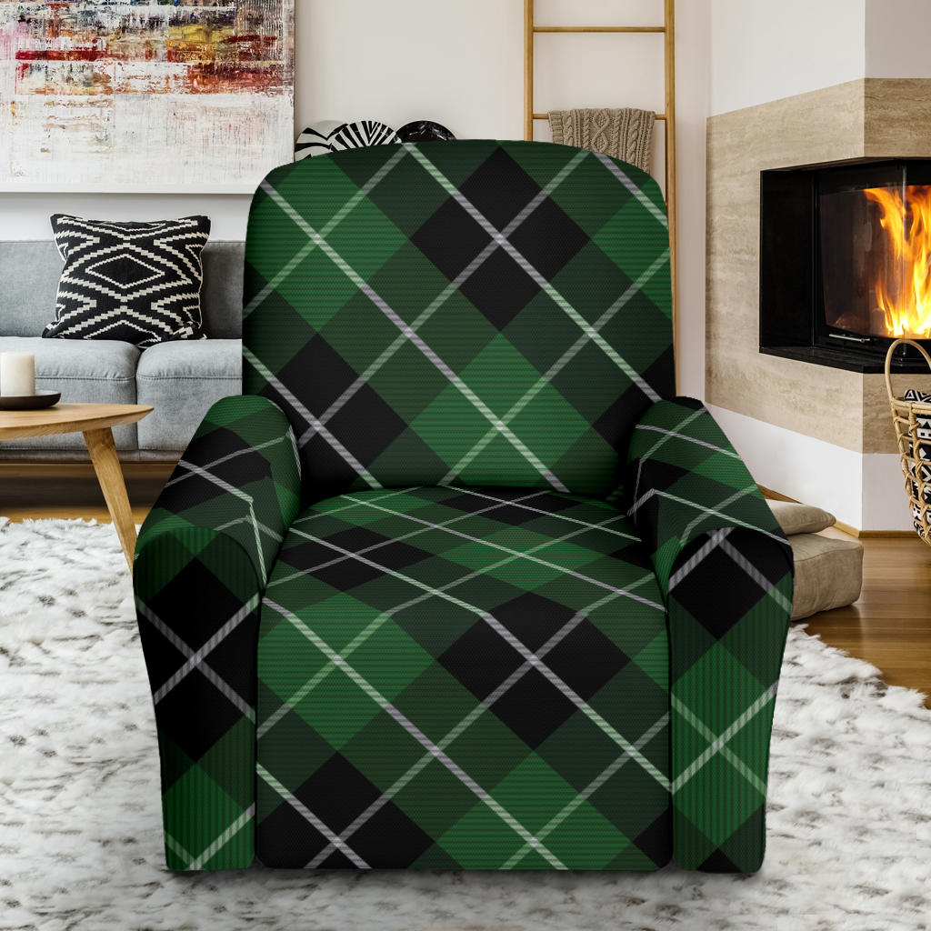 Plaid Green Pattern Print Design A05 Recliner Slipcover with Pocket