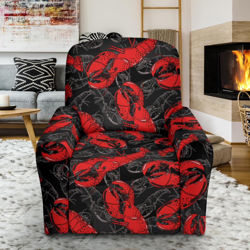 Lobster Pattern Print Design 04 Recliner Slipcover with Pocket