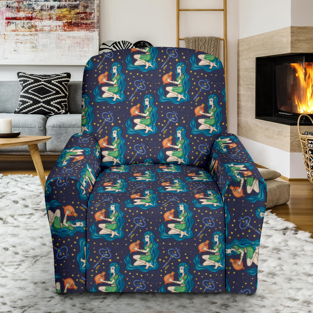 Aquarius Zodiac Pattern Print Design 03 Recliner Slipcover with Pocket