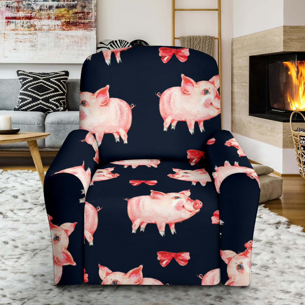 Pig Cute Pattern Print Design 02 Recliner Slipcover with Pocket