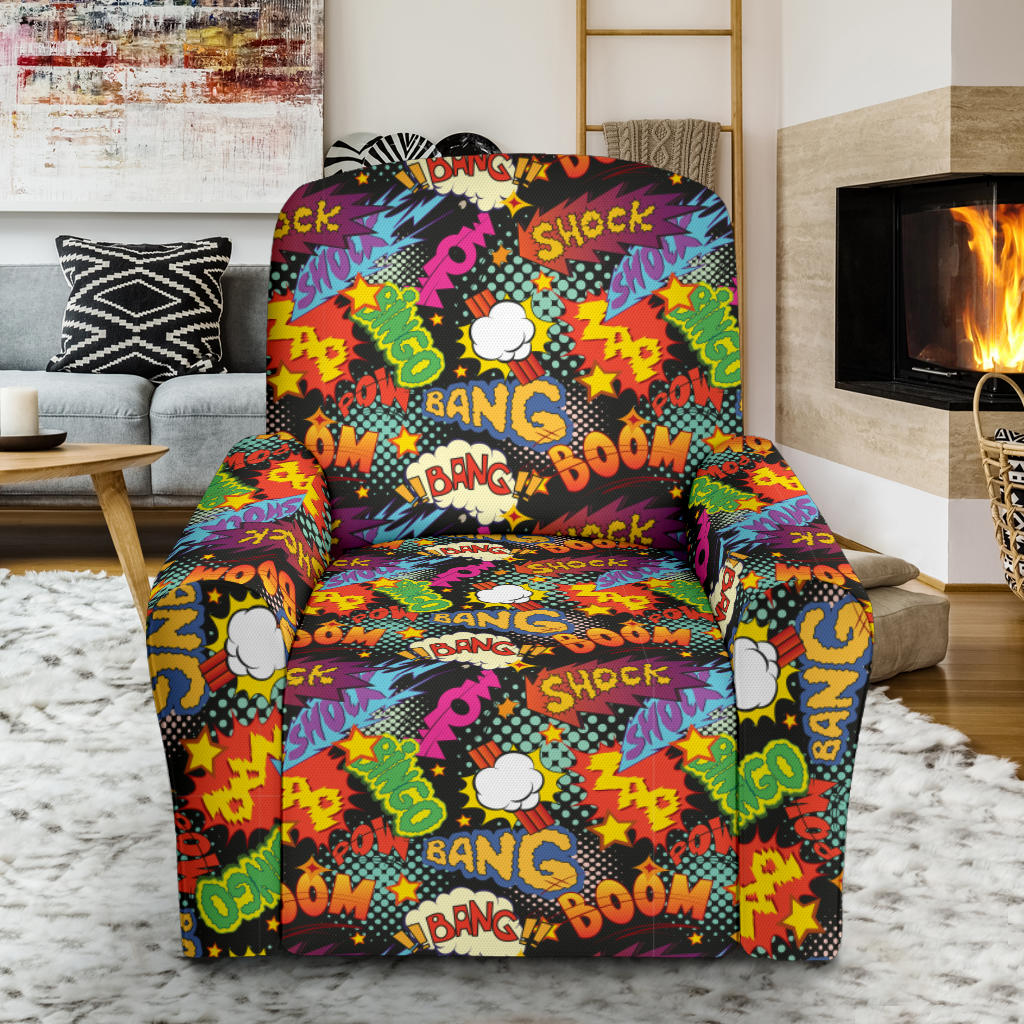 Comic Book Pattern Print Design 01 Recliner Slipcover with Pocket