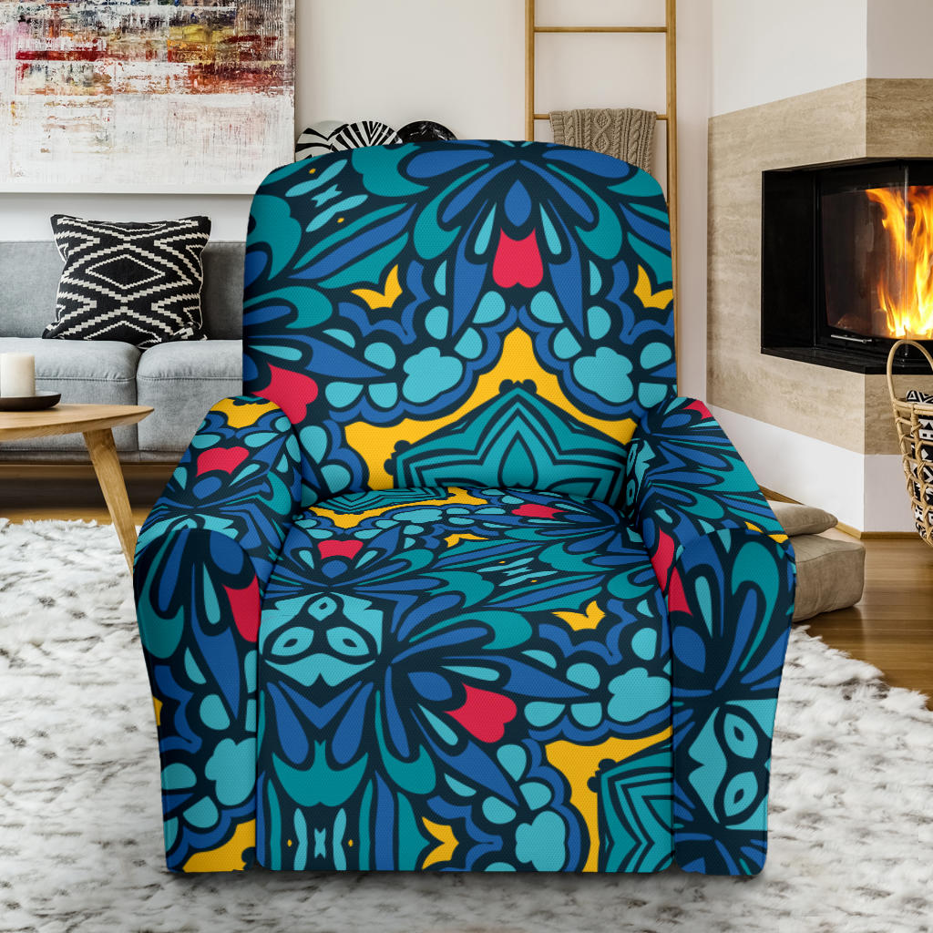 Kaleidoscope Pattern Print Design 04 Recliner Slipcover with Pocket