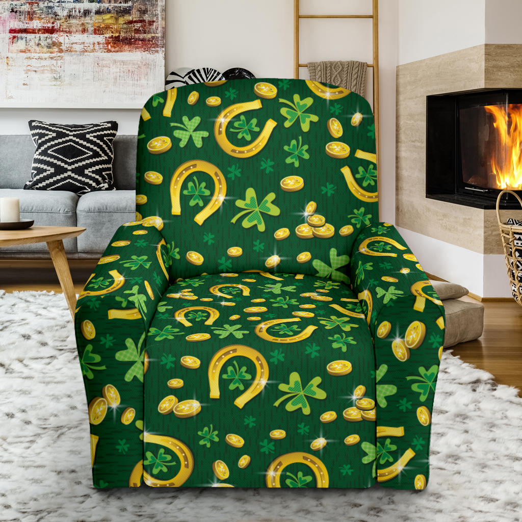Shamrock Horse Shoes Saint Patrick's Day Print Design LKS307 Recliner Slipcover with Pocket