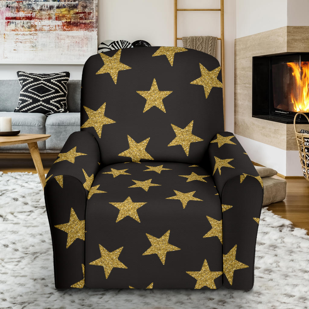 Star Gold Print Design LKS302 Recliner Slipcover with Pocket