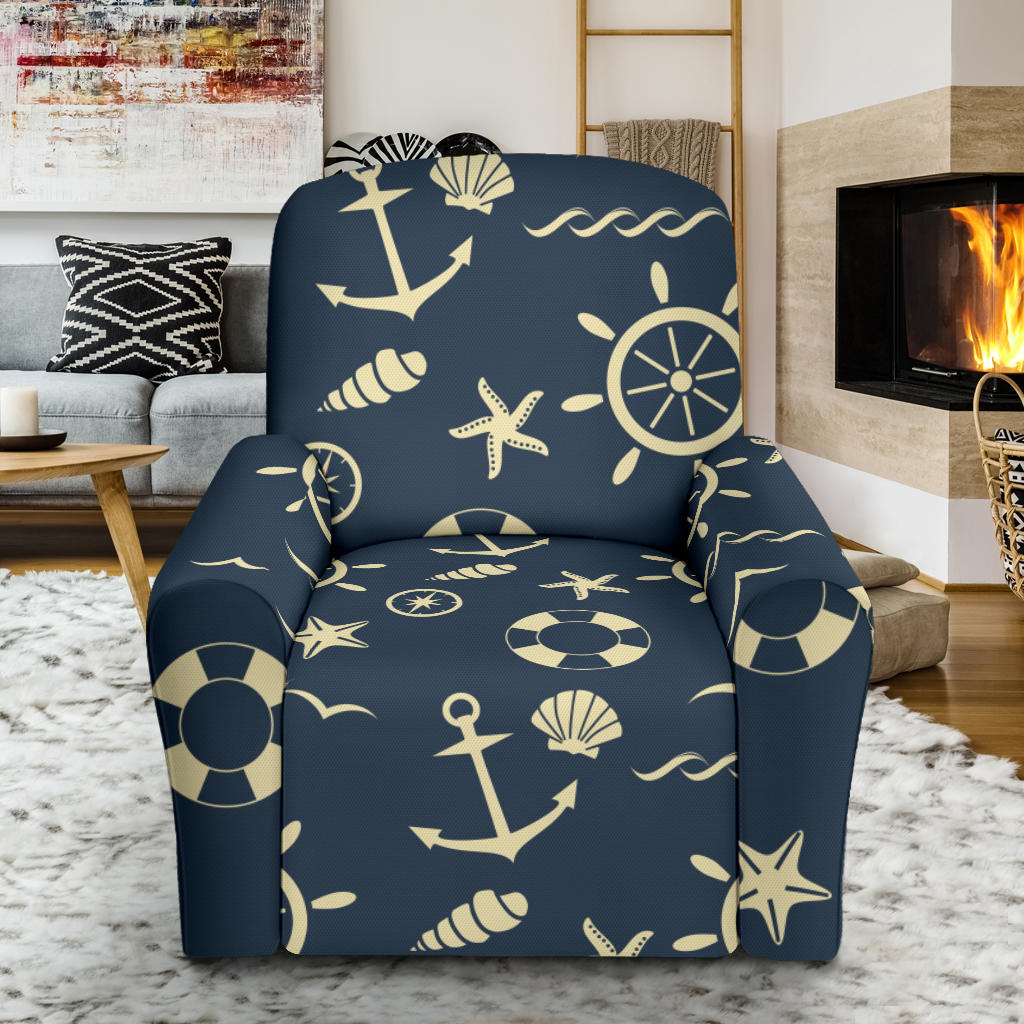 Nautical Pattern Print Design A01 Recliner Slipcover with Pocket