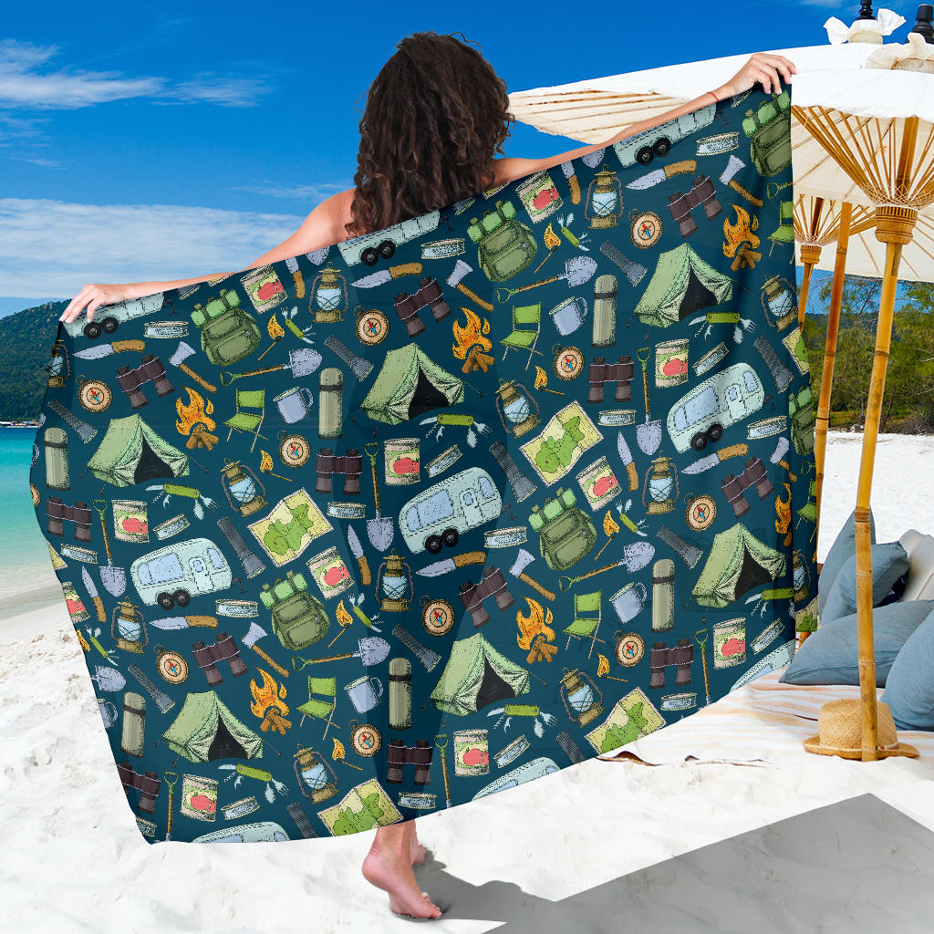 Camping Pattern Print Design 02 Sarong Pareo Wrap