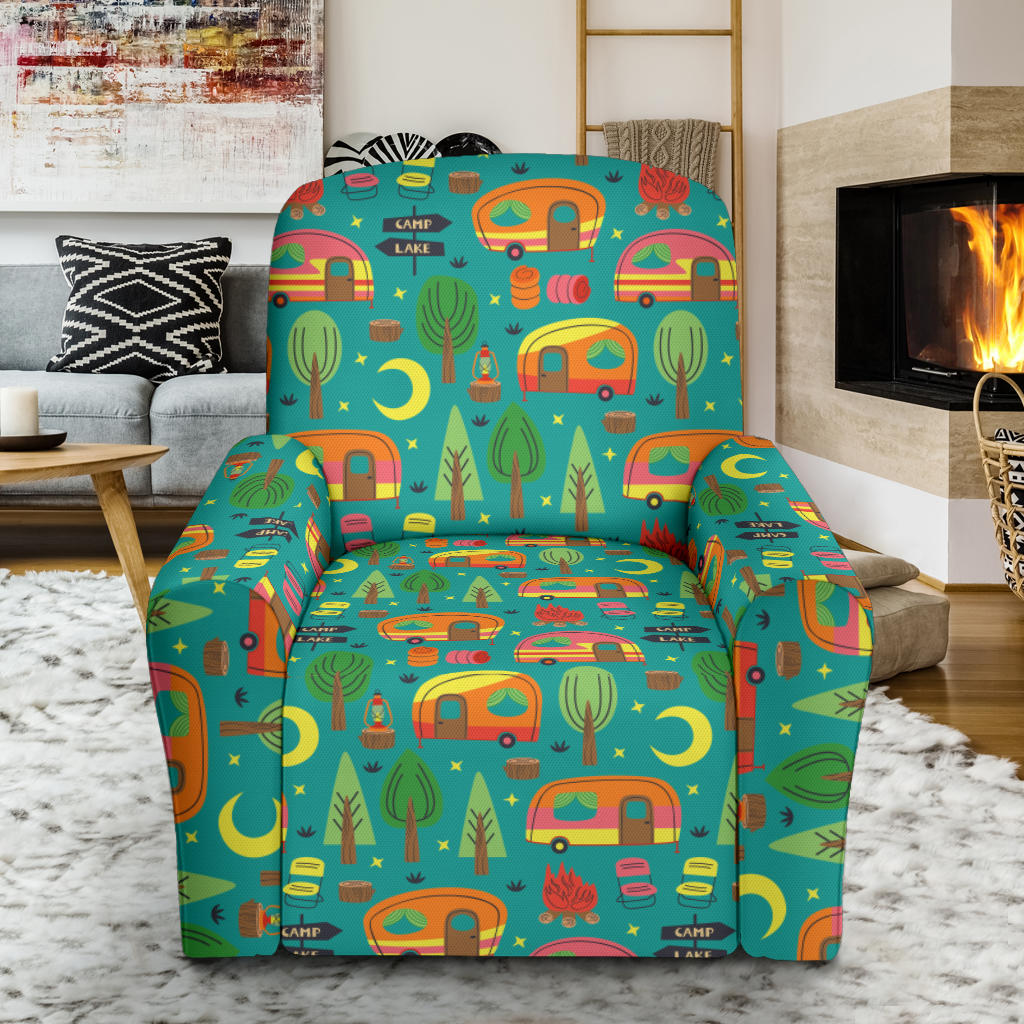 Camping Camper Pattern Print Design 05 Single Sofa Slipcover